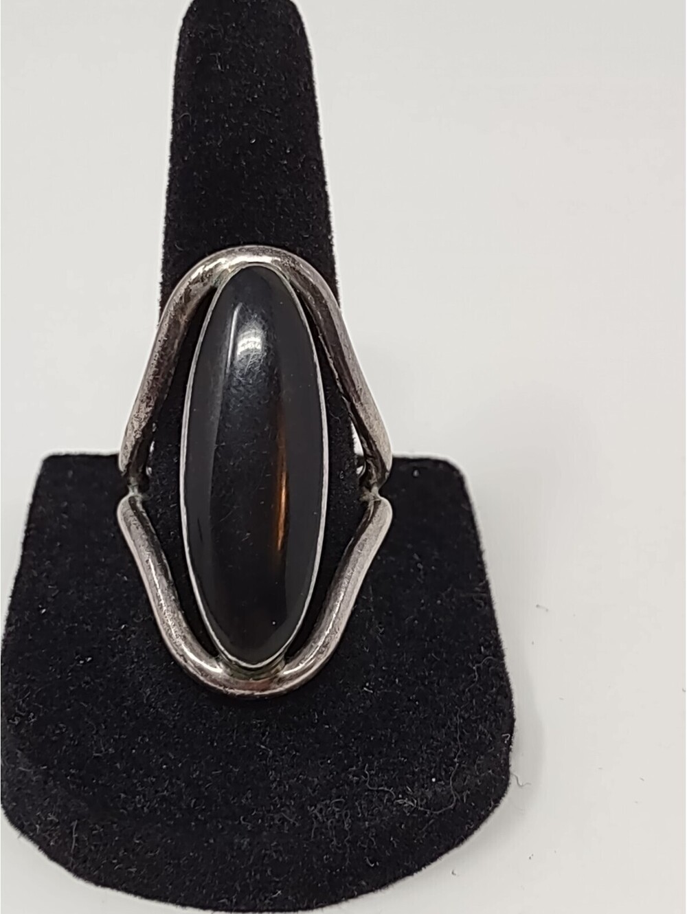 Modernist 925 Sterling Black Onyx Statement Ring Sz 7.75